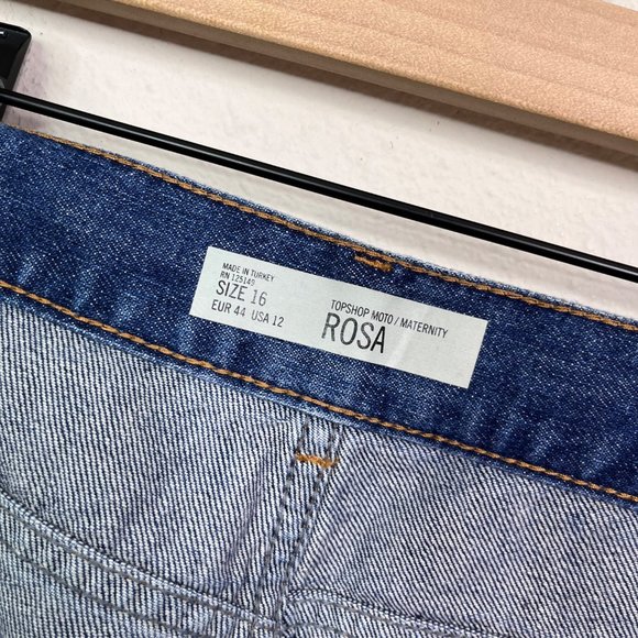 Topshop Maternity Women's Rosa High Waisted Mid Length Shorts Size 12 Denim Blue - Picture 7 of 10